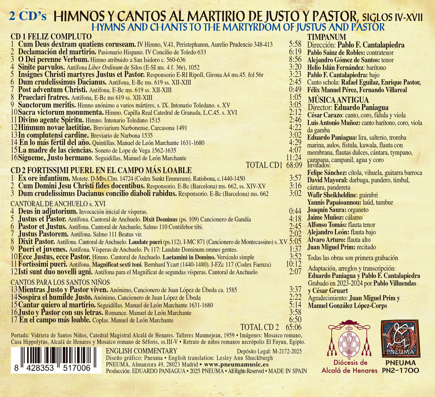 PN 1700 HIMNOS Y CANTOS AL MARTIRIO DE JUSTO Y PASTOR s.IV-XVII