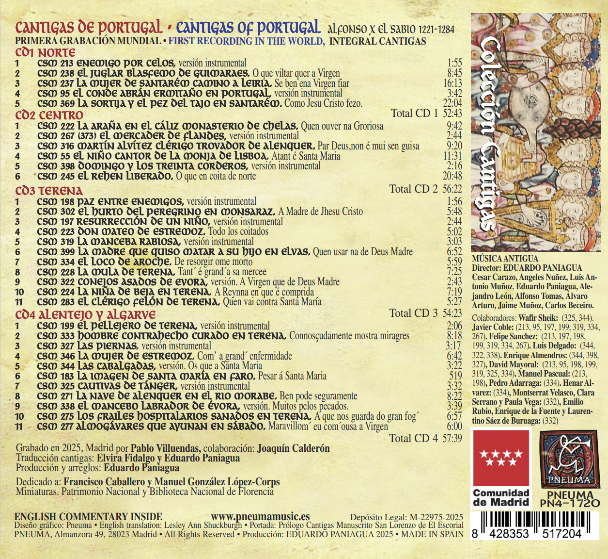 PN 1720 CANTIGAS DE PORTUGAL (CD cuádruple)