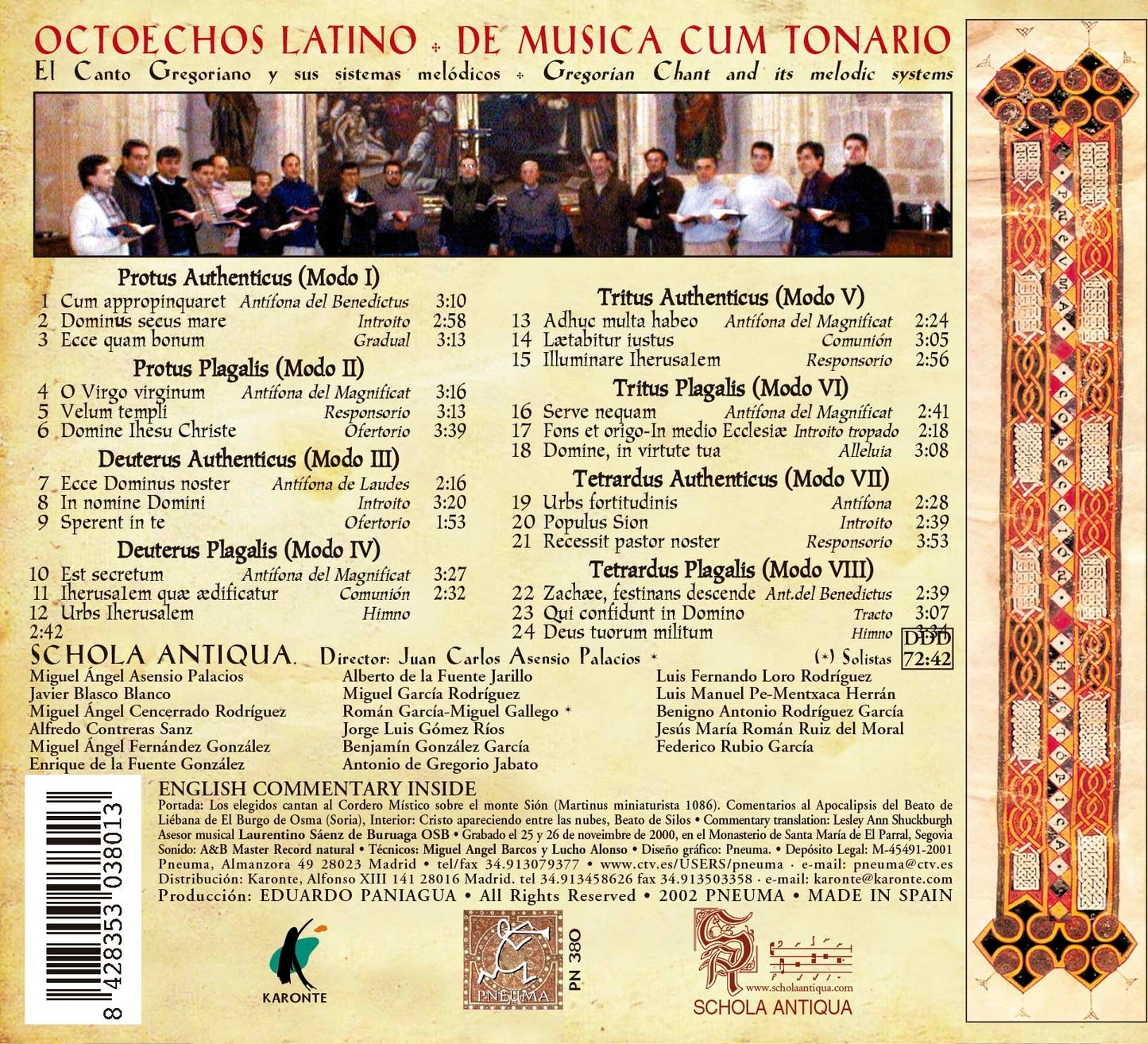 PN 380 OCTOECHOS LATINO  El Canto Gregoriano y sus sistemas melódicos  SCHOLA ANTIQUA