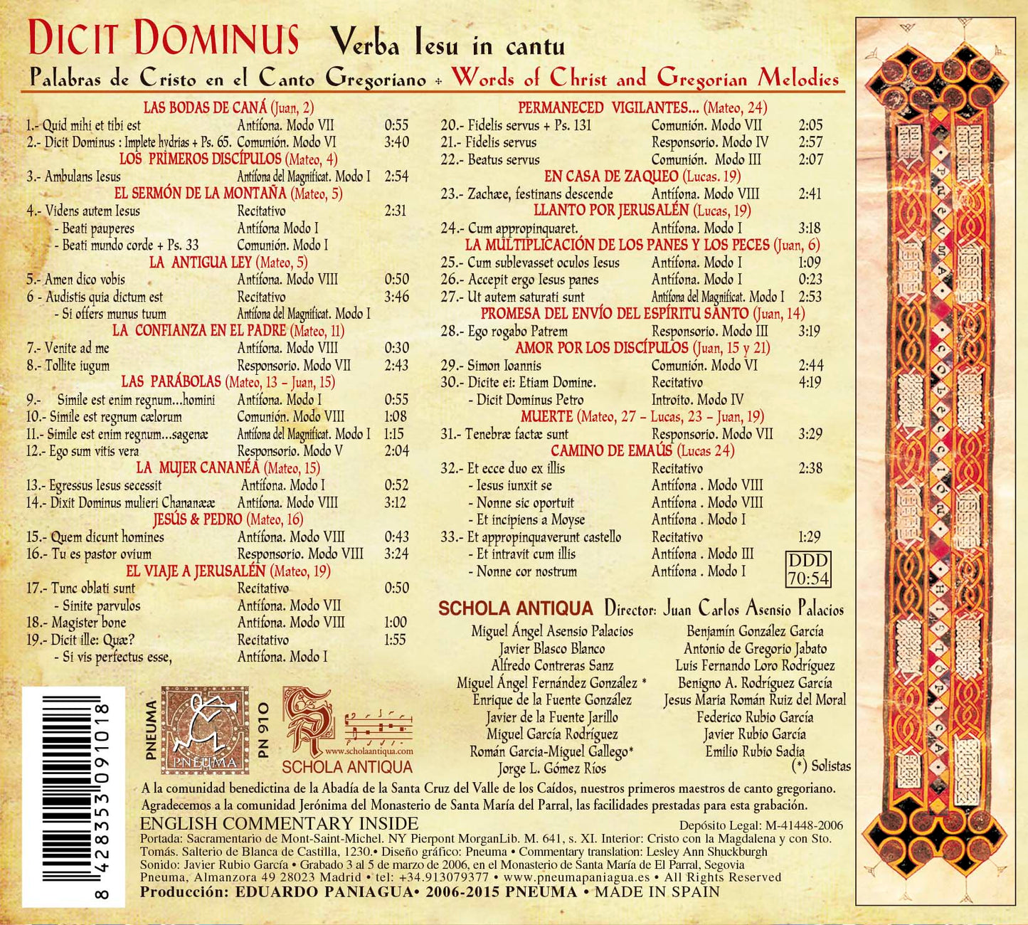 PN 910 DICIT DOMINUS, Verba Iesu in cantu Palabras de Cristo en el Canto Gregoriano • Words of Christ and Gregorian Melodies
