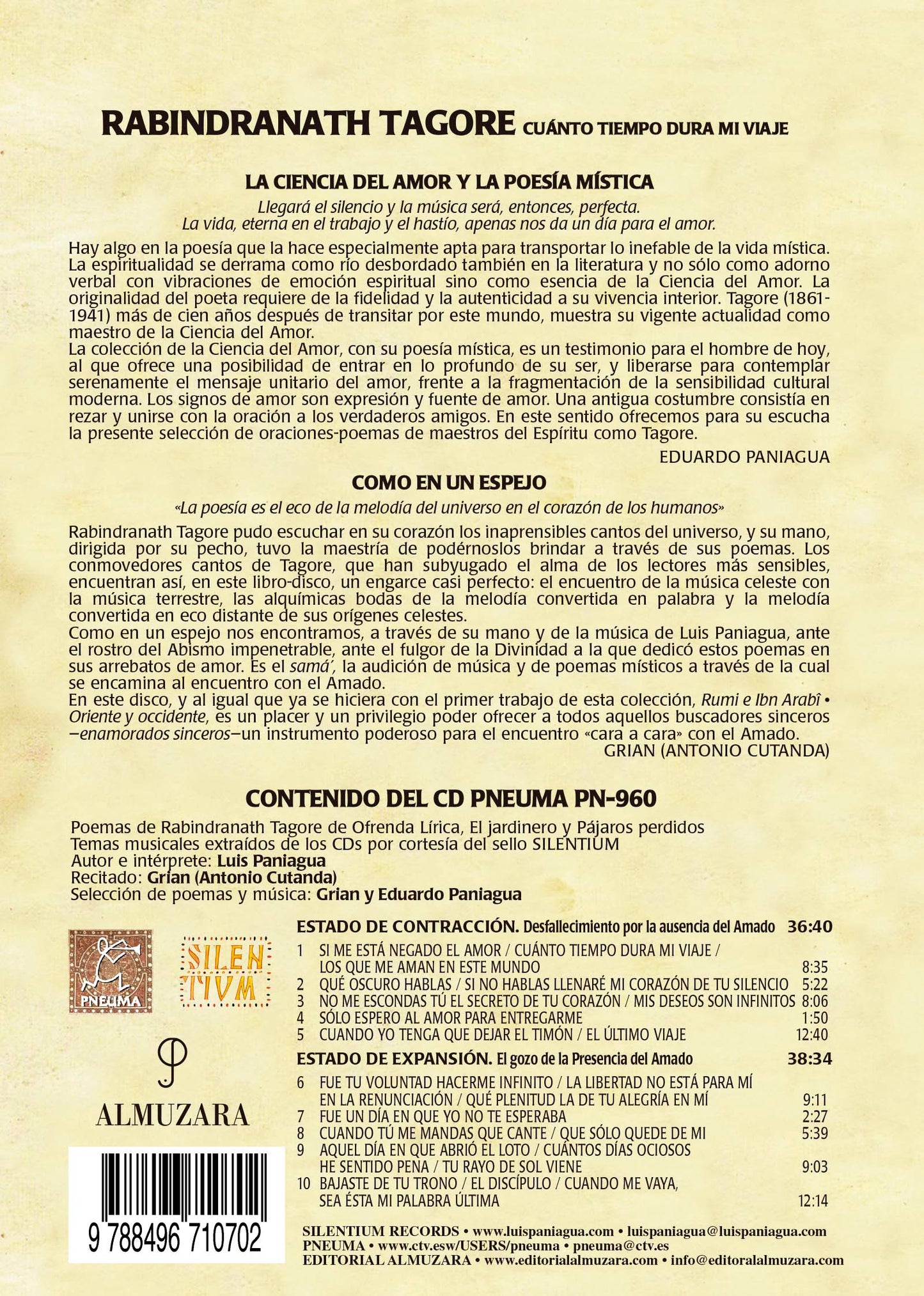 PN 960 RABINDRANATH TAGORE  (libro-disco Almuzara)