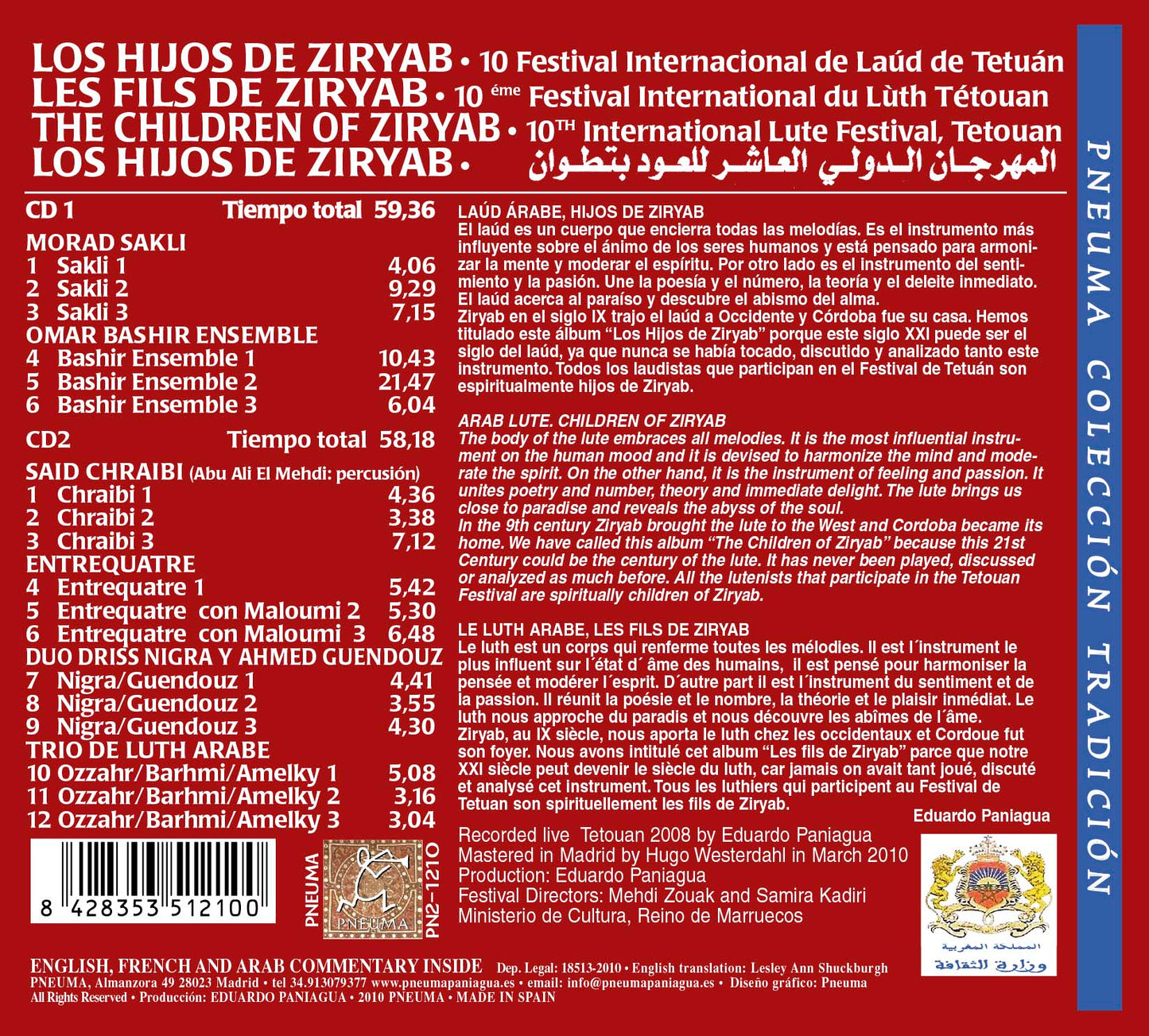 PN 1210 LOS HIJOS DE ZIRYAB, LAÚD ÁRABE, DOBLE CD