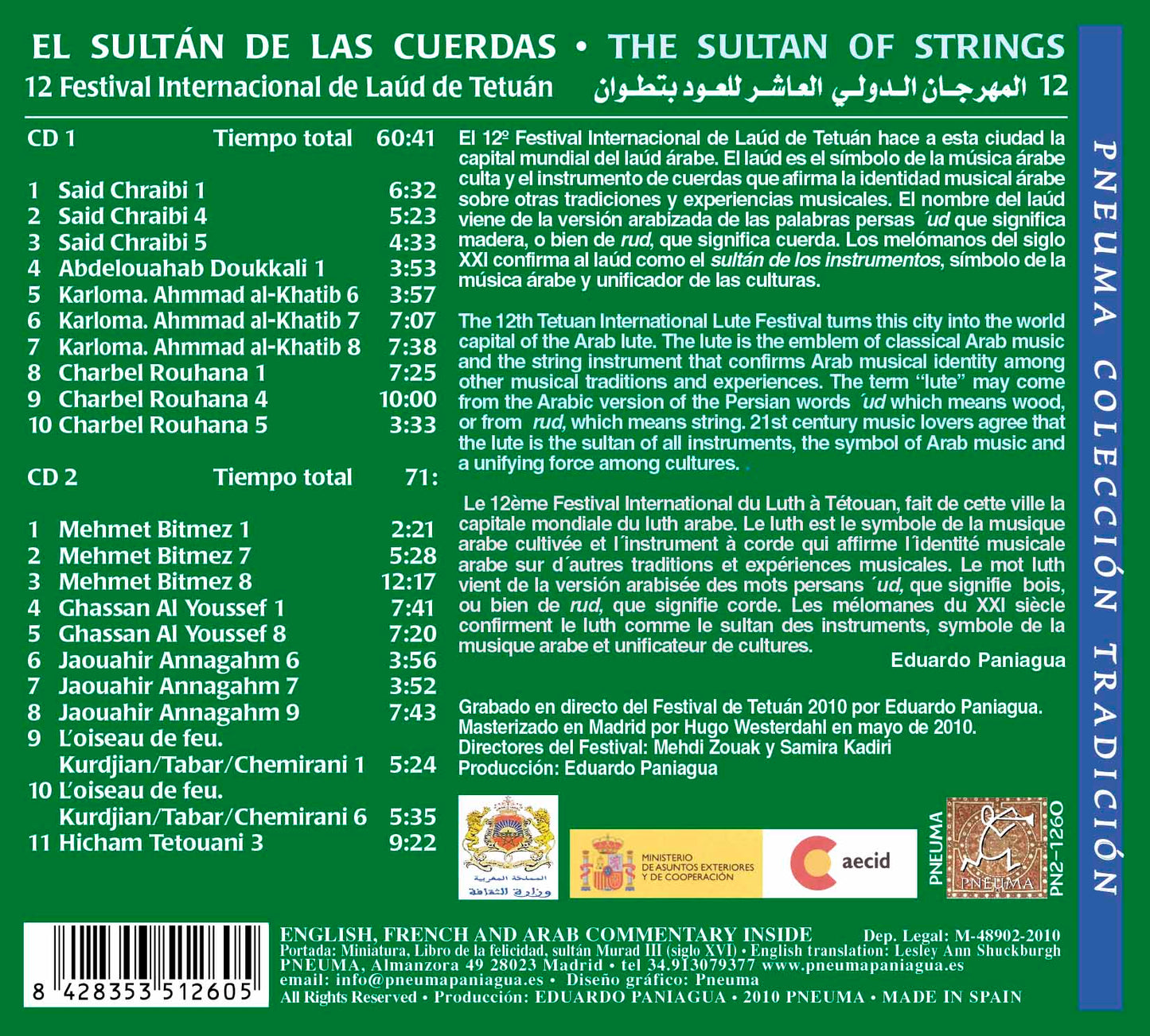 PN 1260 EL SULTÁN DE LAS CUERDAS, LAÚD ÁRABE, DOBLE CD