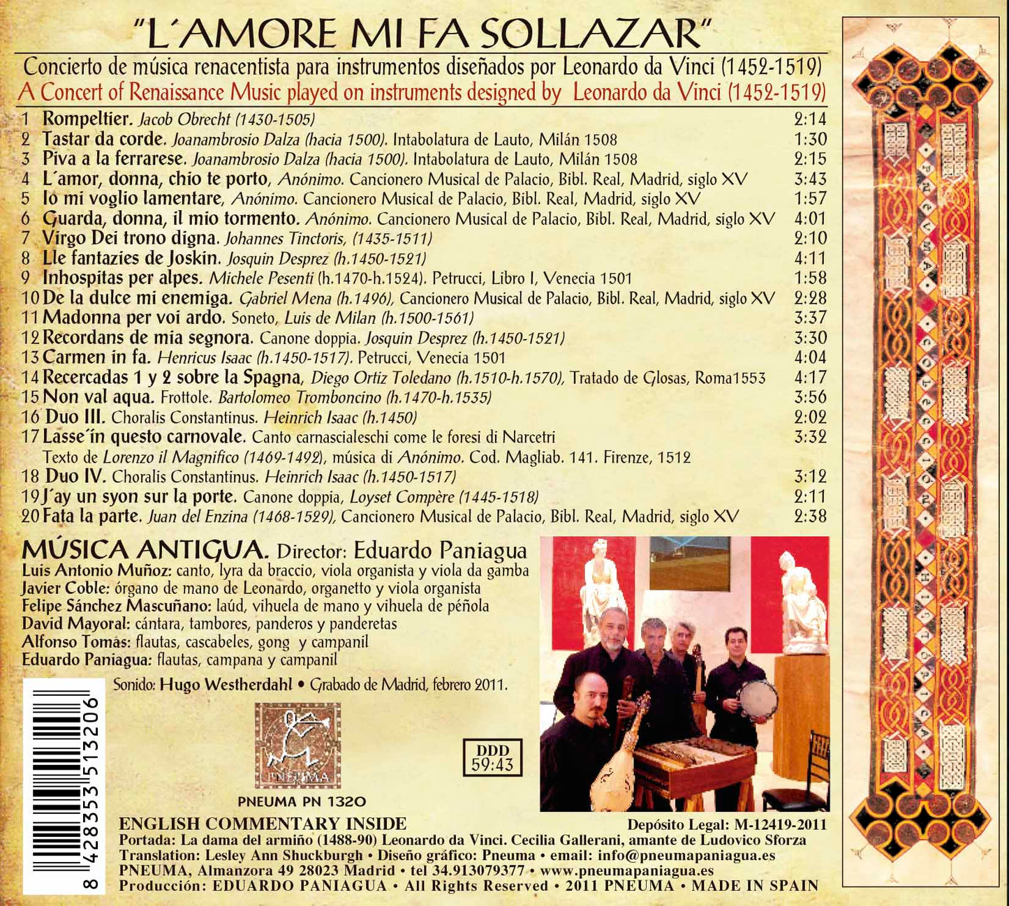 PN 1320 “L´AMORE MI FA SOLLAZAR”  Concierto de música renacentista para instrumentos diseñados por Leonardo da Vinci (1452-1519)