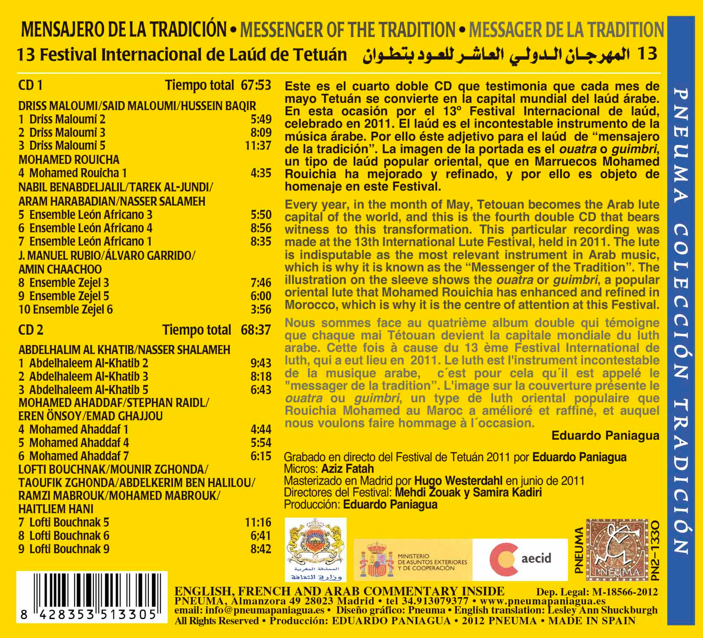 PN 1330 MENSAJERO DE LA TRADICIÓN,  LAUD ÁRABE, DOBLE CD