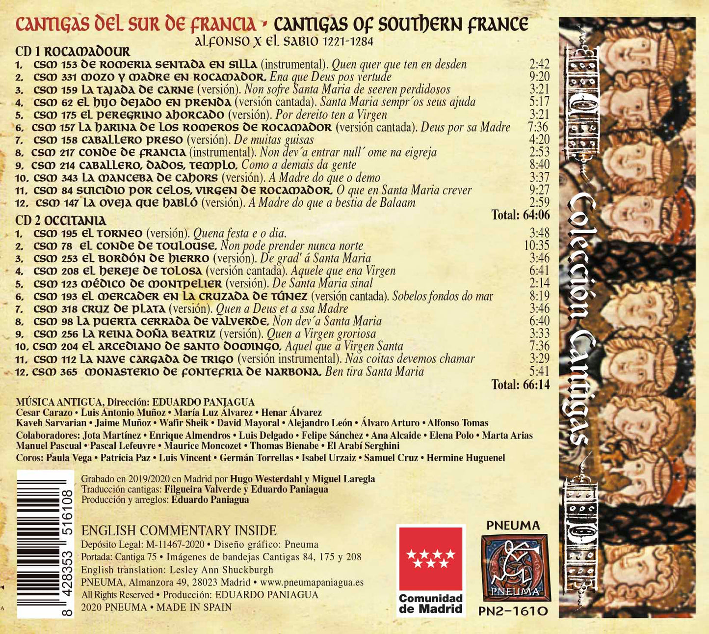 PN 1610 CANTIGAS DEL SUR DE FRANCIA, OCCITANIA Y ROCAMADOUR, DOBLE CD)