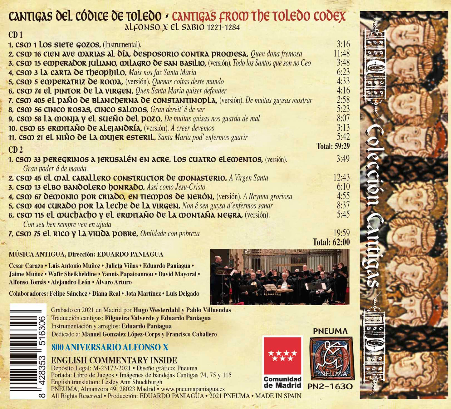 PN 1630 CANTIGAS DEL CÓDICE DE TOLEDO, DOBLE CD