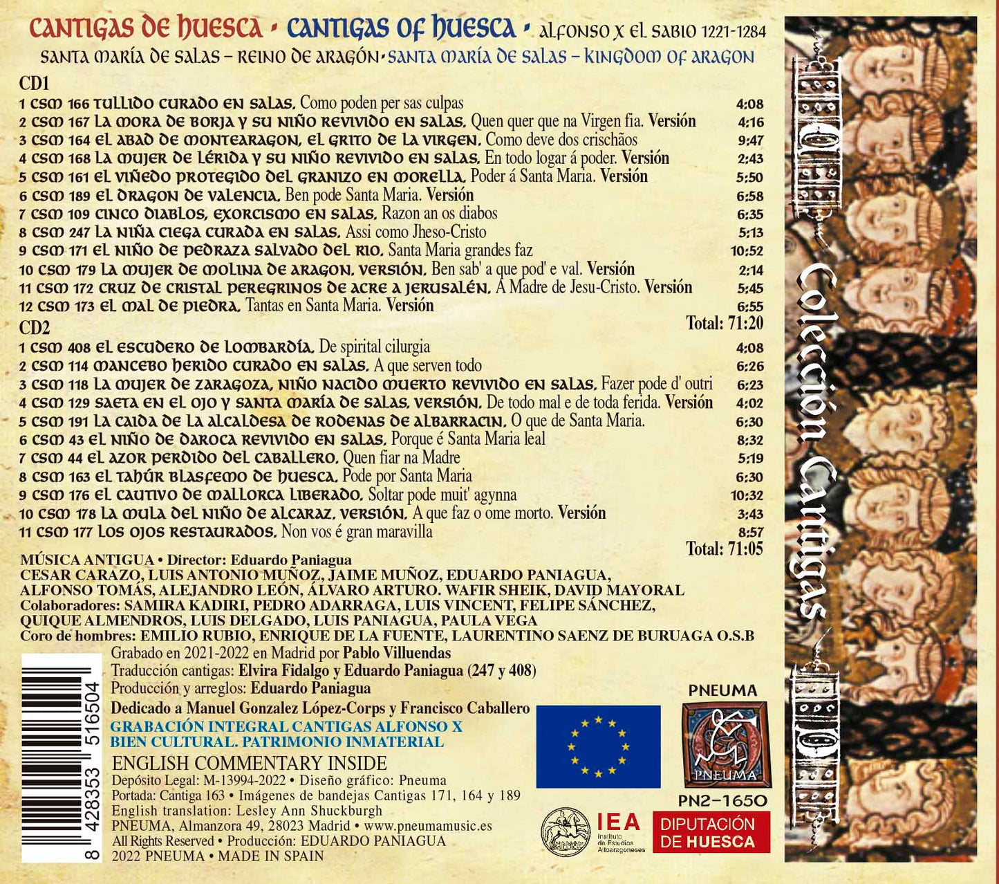PN 1650  CANTIGAS DE HUESCA.  SANTA MARÍA DE SALAS,  REINO DE ARAGÓN, DOBLE CD